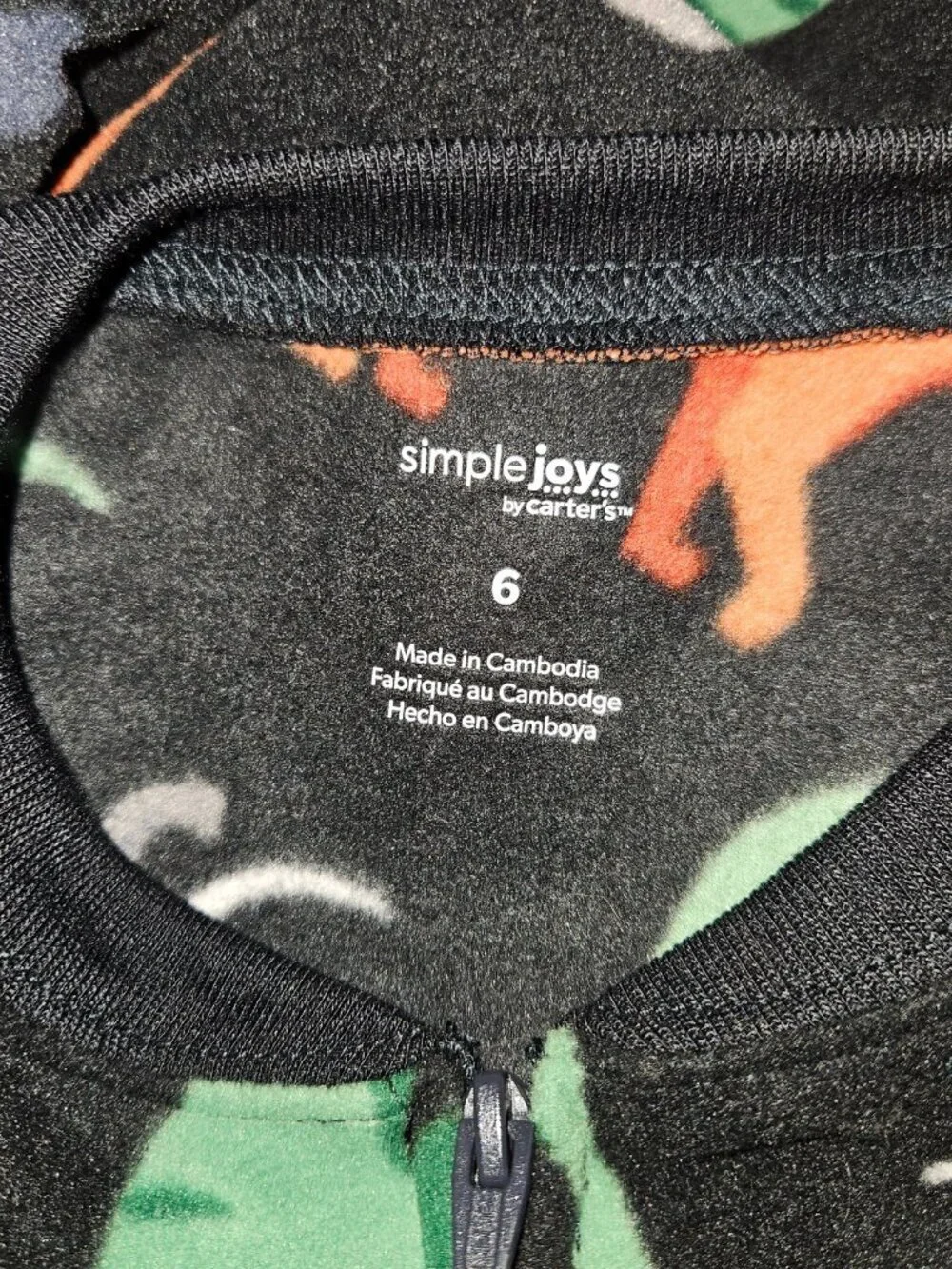 3 Carter's Simple Joys Footie Pajamas Lot Boys Size 6 Dinosaurs Black Green